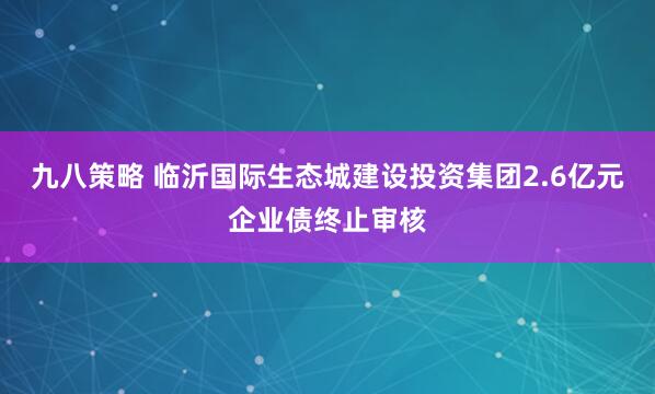 九八策略 临沂国际生态城建设投资集团2.6亿元企业债终止审核